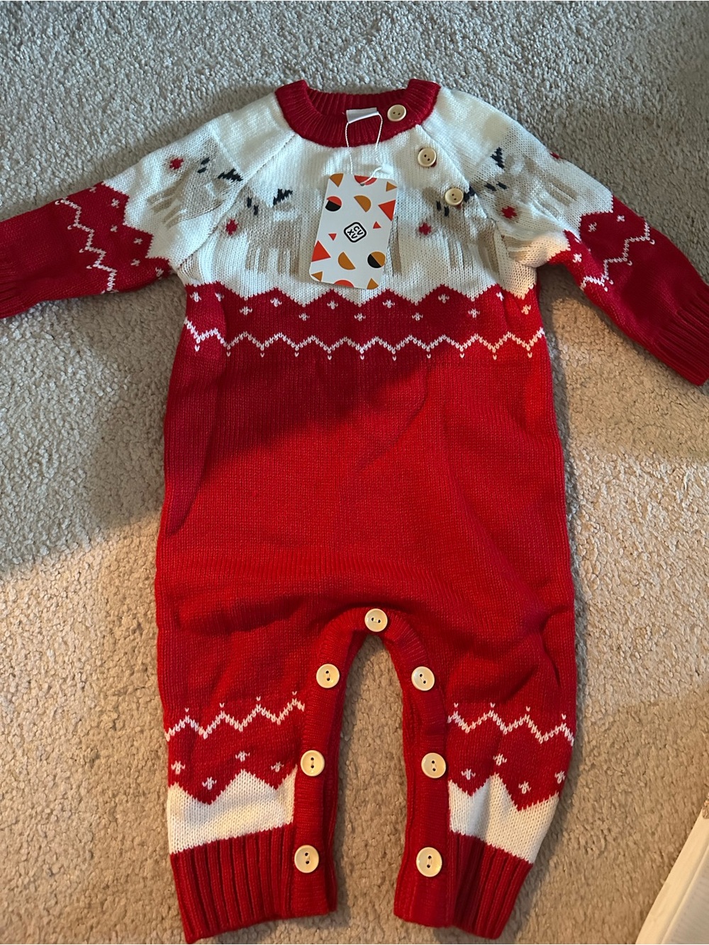 Amazon Red and White Knit Infant One-Piece Bodysuit with Buttons